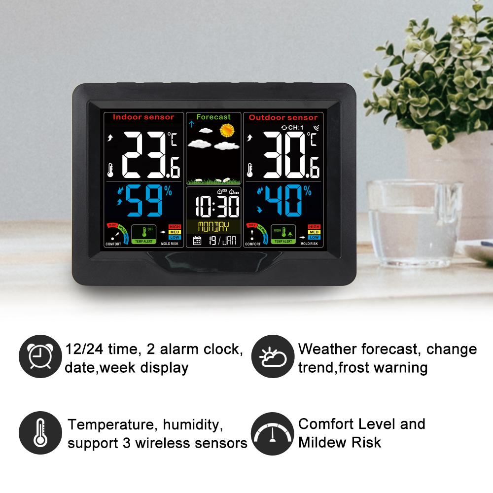Weather Station Digital Alarm Clock Barometer Outdoor Sensor Temperature Humidity Measurance Weather Forcast Snooze