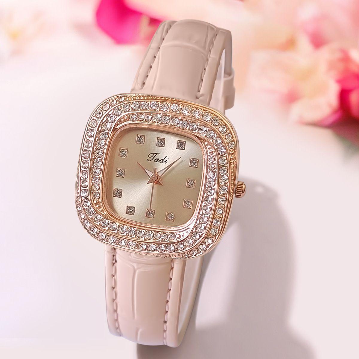 

Французские элегантные женские часы с поясом, квадратные, полные бриллиантов, британские модные простые часы с бриллиантами, часы High Sense One Size розовый