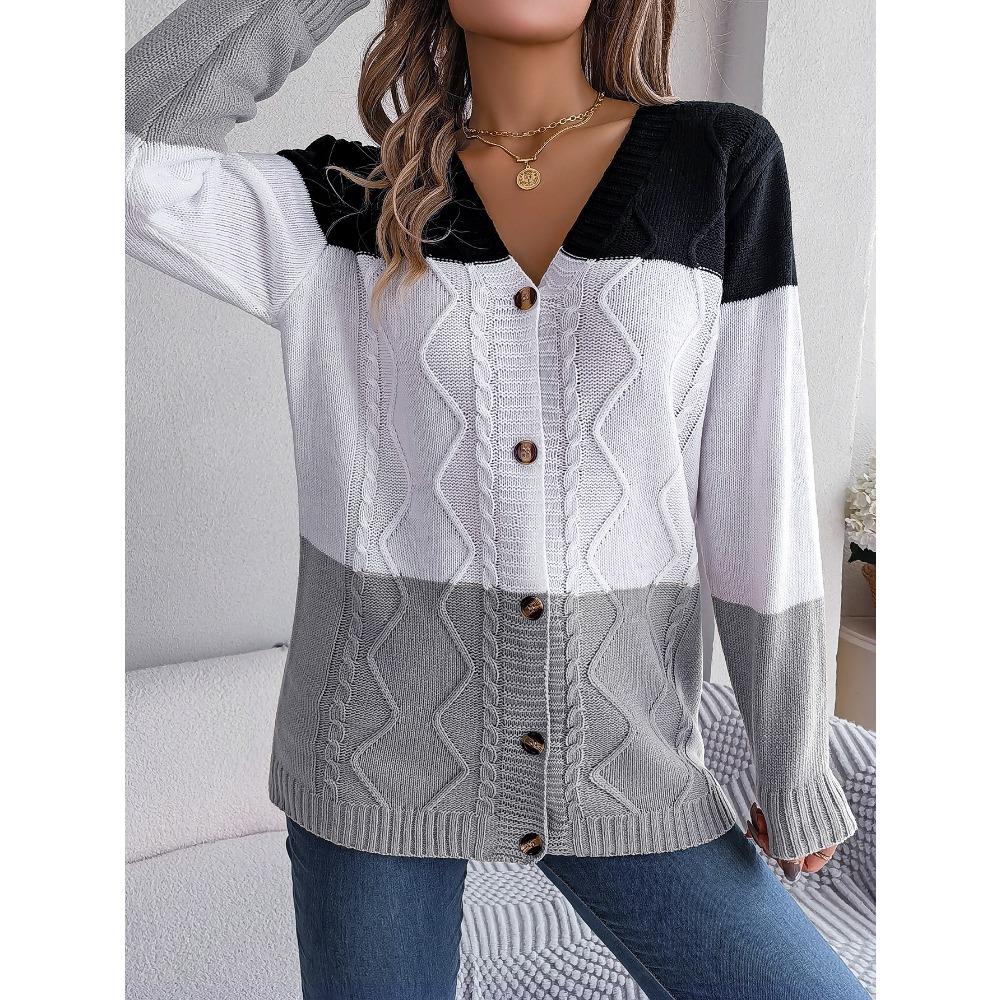 

Осенне-зимний повседневный свитер-кардиган с контрастными пуговицами и длинными рукавами L серый