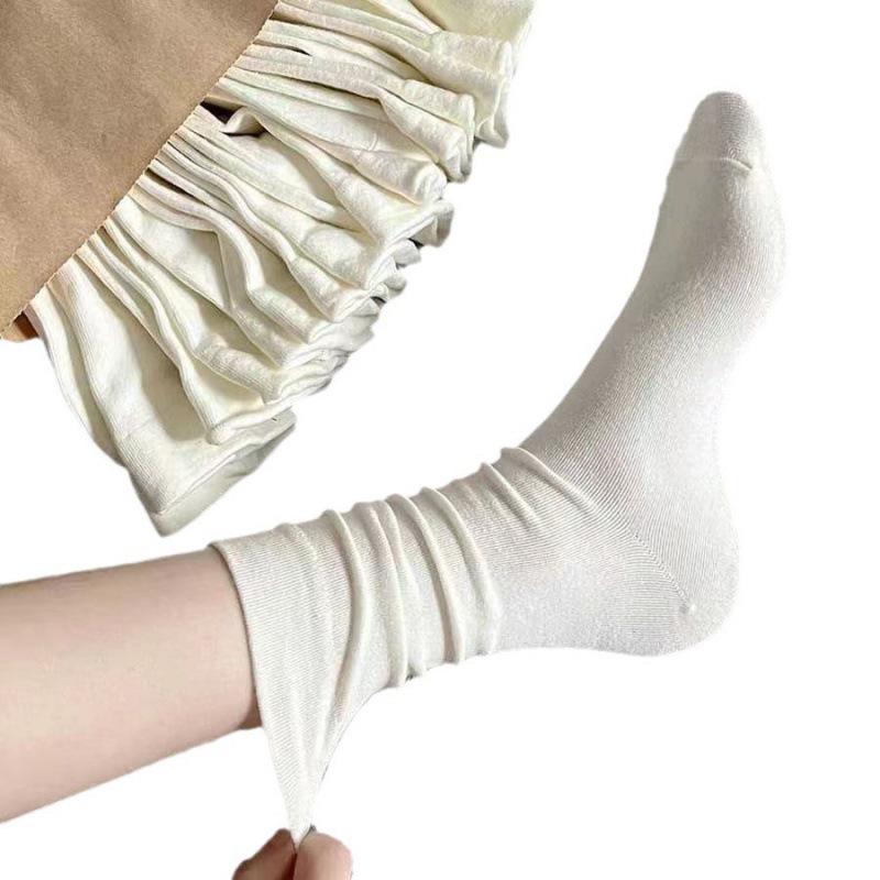 Women's Japanese Mid-Calf Slouch Socks - Black & White, Solid Color, Spring/Summer Trend, Maternity-Friendly