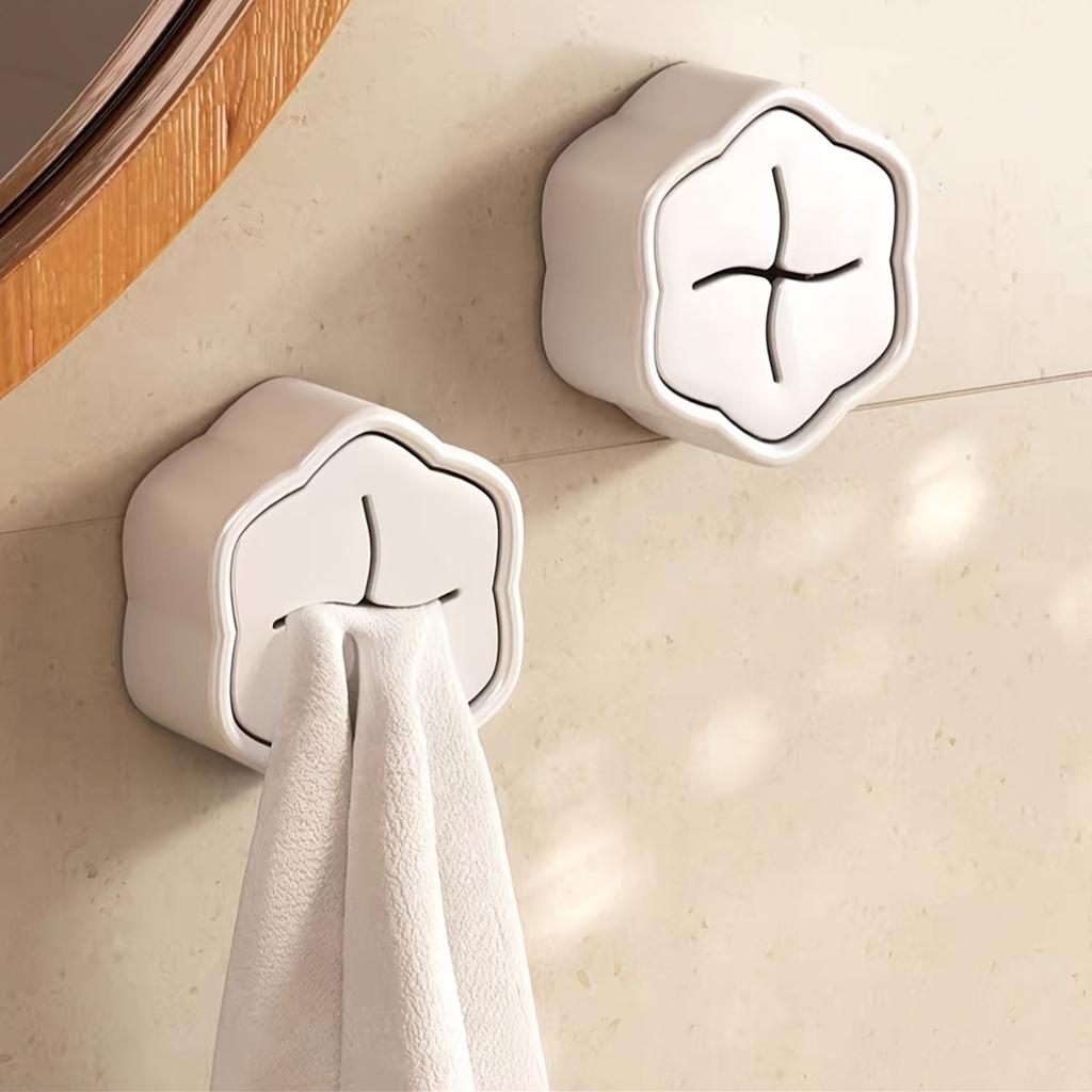 4pcs Self-Adhesive Round Towel Hooks | No-Drill Strong Adhesive, Multi-Purpose for Towels, Clothes, Hand Towels & Cleaning Supplies, Easy Installation