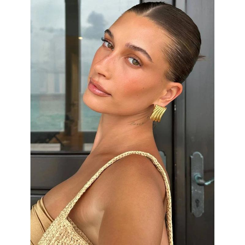 Punk Metal Vintage Ectangular Stripe Earrings for Women Gold Color Chunky Geometric Square Earrings Trendy Jewelry Gifts New