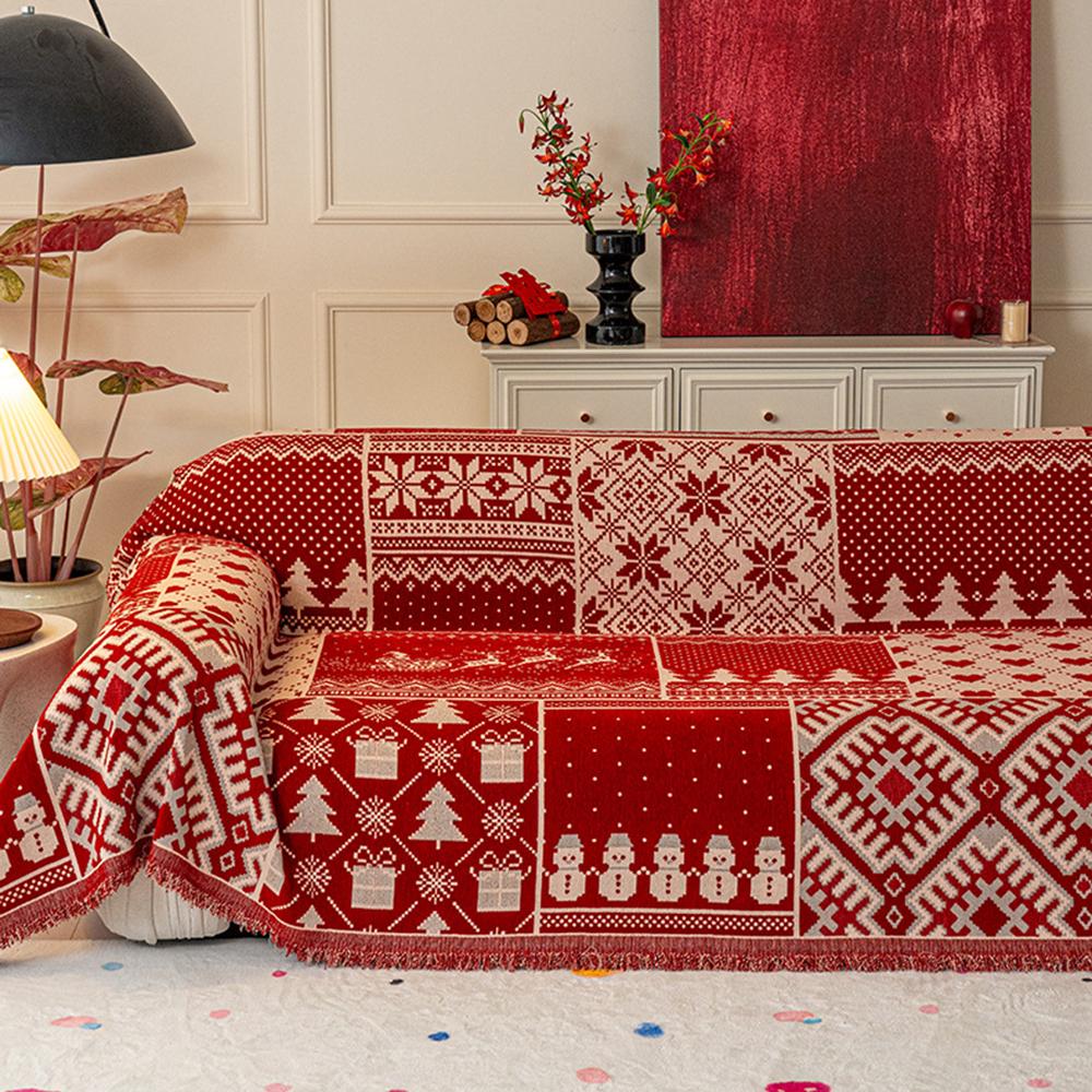 Red Christmas Atmosphere Sofa Cover Blanket Anti-Slip Festive Sofa Sand Towel Cover Cloth Multifunctional Decorative Blanket