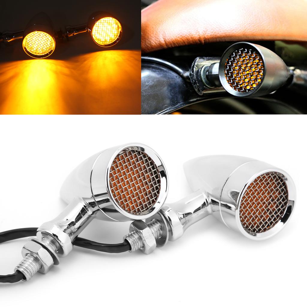 2pcs Motorcycle LED Turn Signal Lamp 12V 10mm Amber Light Chrome Plated Shell Universal