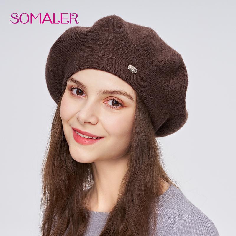 

SOMALER Зимний берет для женщин осенний вязаный шерстяной берет с пайетками теплый двухслойный классический берет во французском стиле One Size дубильная кора