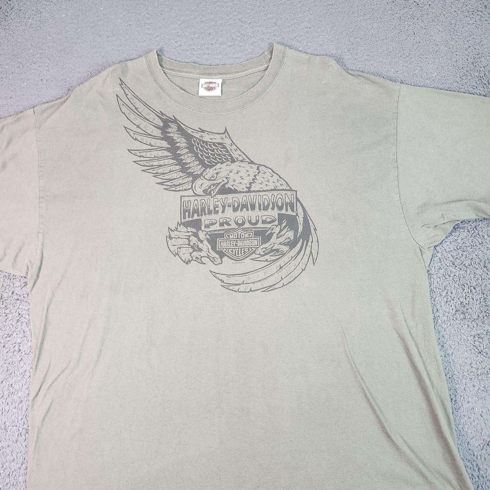 Harley-Davidson Shirt Mens 2XL Green Proud Eagle Graphic Tee Mid America MO Unisex T-Shirt M