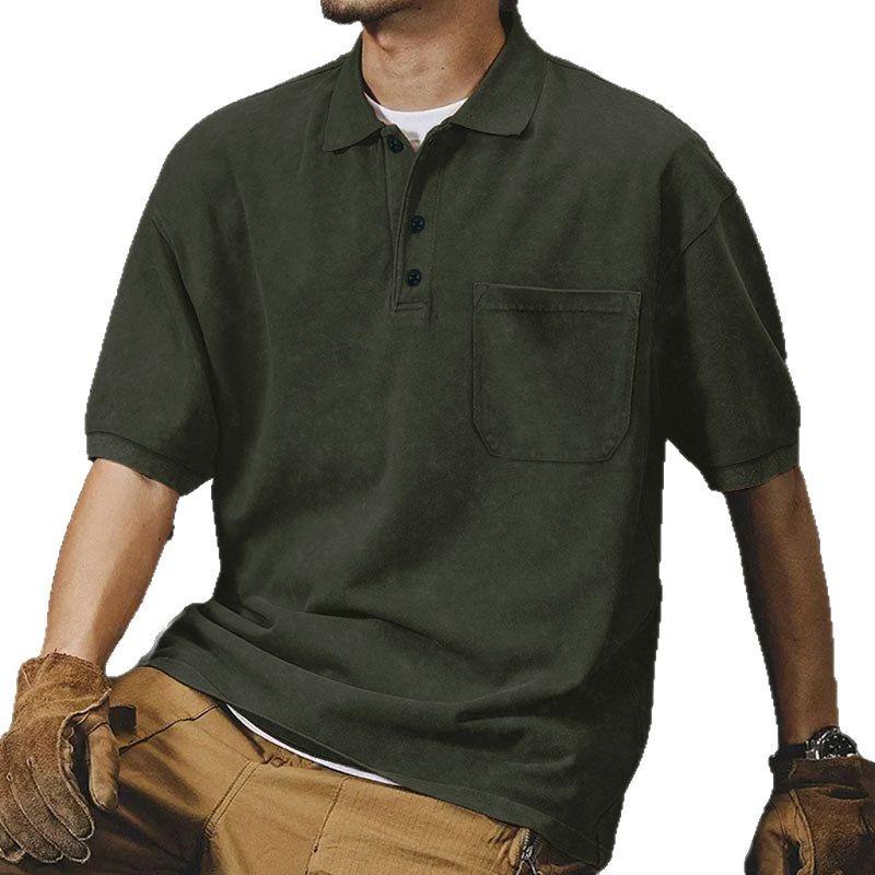 New Button Short Sleeve Men's T-shirt Summer Retro Loose Short Sleeve Men's T-shirt