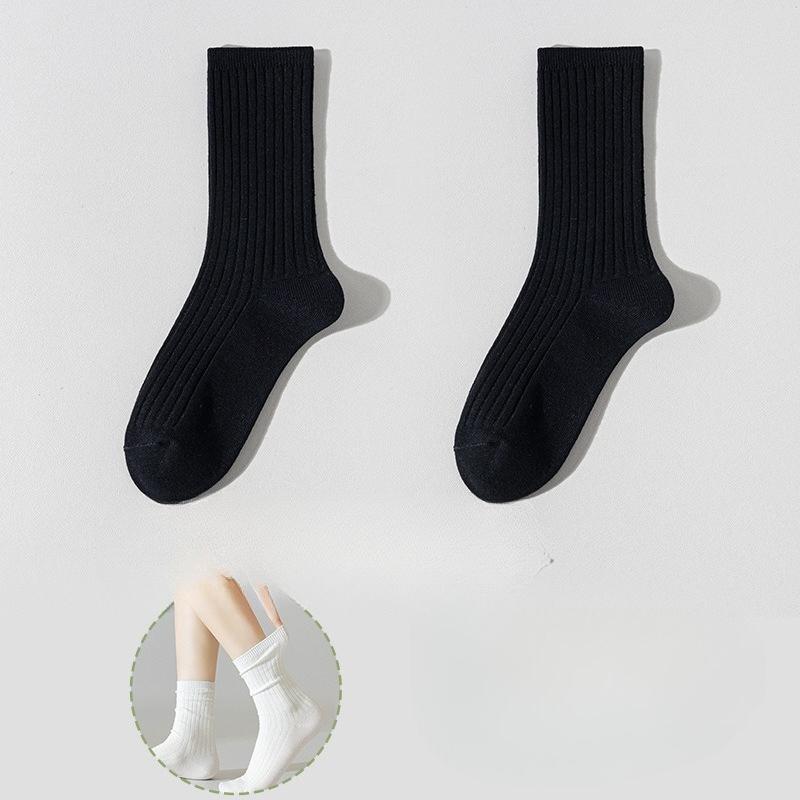 

Женские летние дышащие и устойчивые к запаху бесшовные носки, хлопковые носки свободной посадки, послеродовые носки, носки средней длины с махрой Thick stripes чёрный