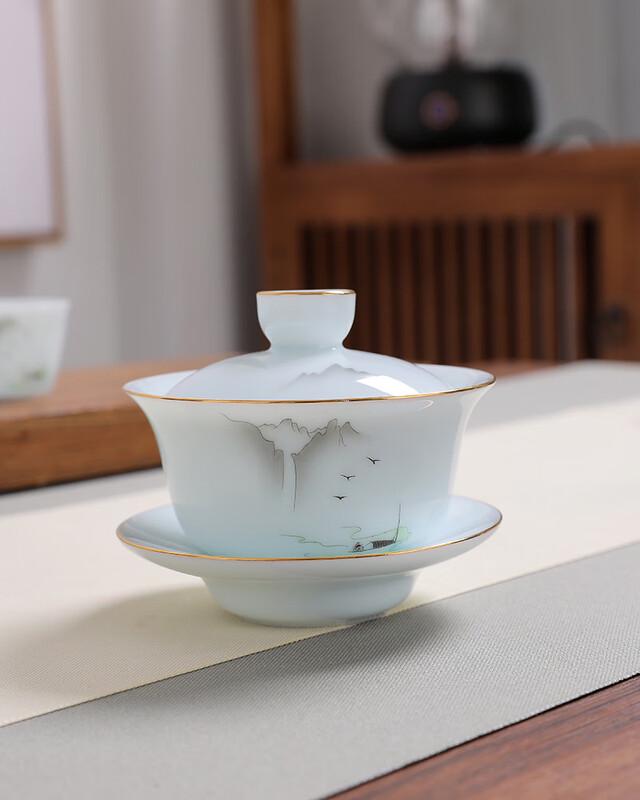 Chaxun Celadon White Jade Porcelain Gaiwan Tea Set