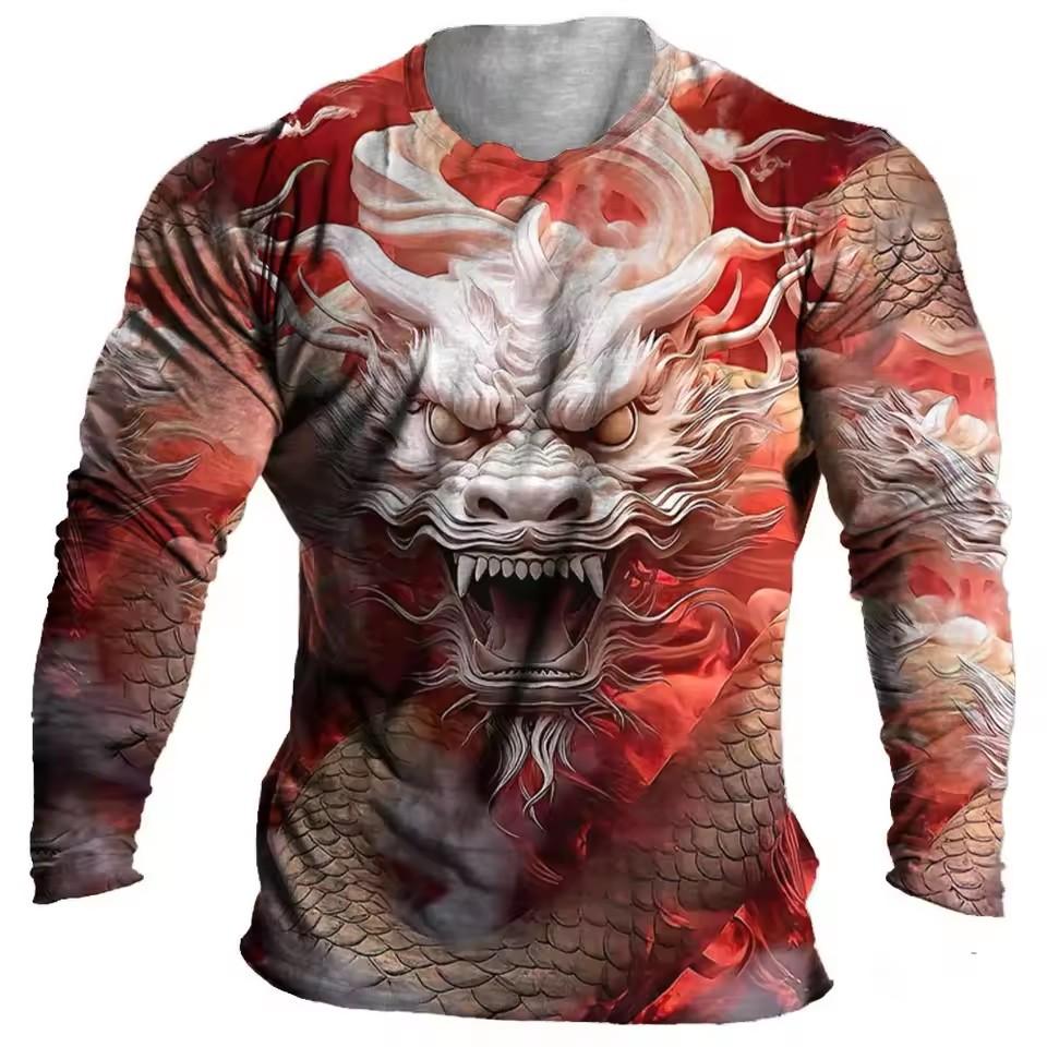 3D Print Cats Graphic Men's T-Shirts Fashion Creative Design Long Sleeve Round Neck Pullover Tops Autumn Casual Comfortable Tees