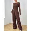 Women's Navy Blue One-Shoulder Long Sleeve Wide Leg Jumpsuit
