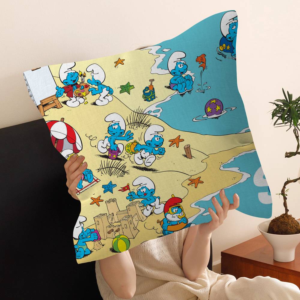 Cartoon Cute S-Smurfs Personalized Pillow Cover Kids Bedroom Wild Party Decor Pillowcase Kid Birthday Shower Gift