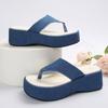 Fashion Women's Slope Heel Sandals Summer New Round Head Clip Toe Cloth Surface Thick Sole Anti-slip Wear Slippers