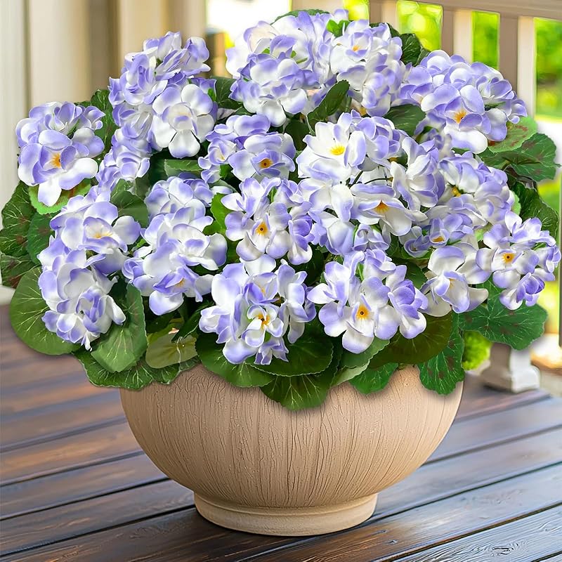 Artificial Geraniums Flowers for Outdoors Summer Decor, 4 Bundles UV Resistant Fake Geraniums Flowers Silk Faux Plants for Home Planter Gardens Table