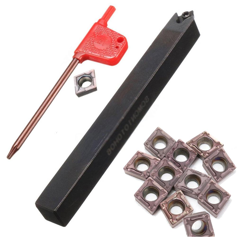 10pcs CCMT060204 Carbide Inserts plus SCMCN1010H06 Lathe Tool Holder 10mm Shank with Easy Blade Replacement Wrench