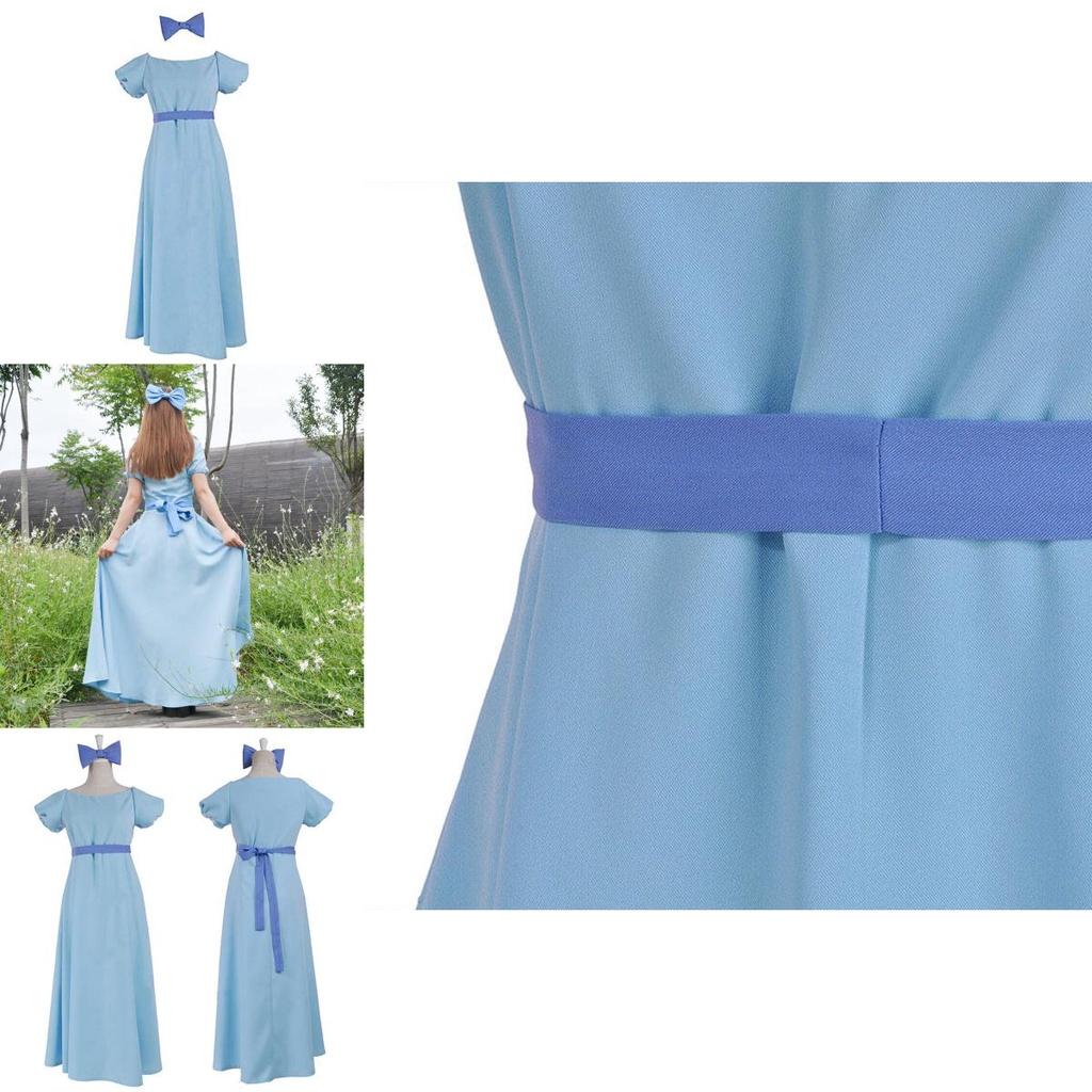 Bezauberndes Märchenhaftes Peter Pan Wendy Darling blaues Kleid mit Schleife und Kopfbedeckung