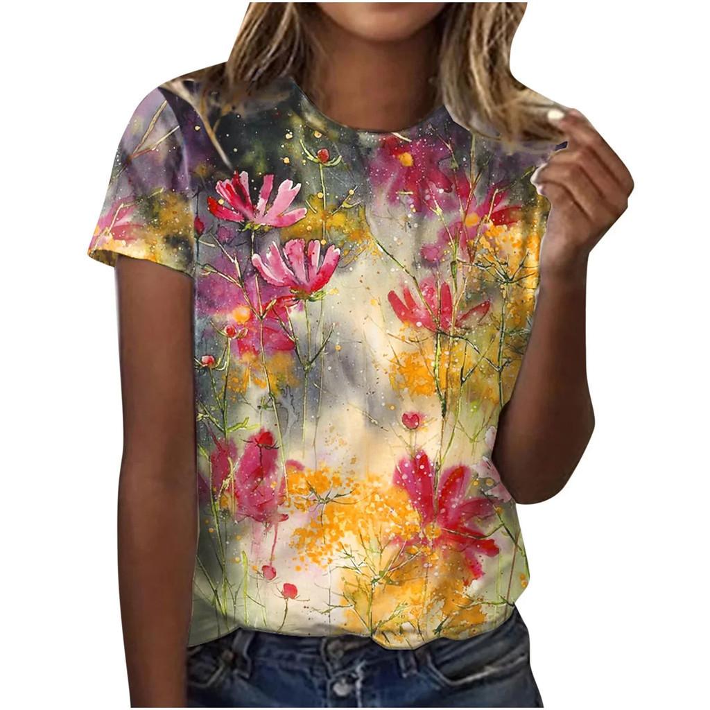 3D Printed T-shirt - Loose Fit Round Neck | Women s Spring XS