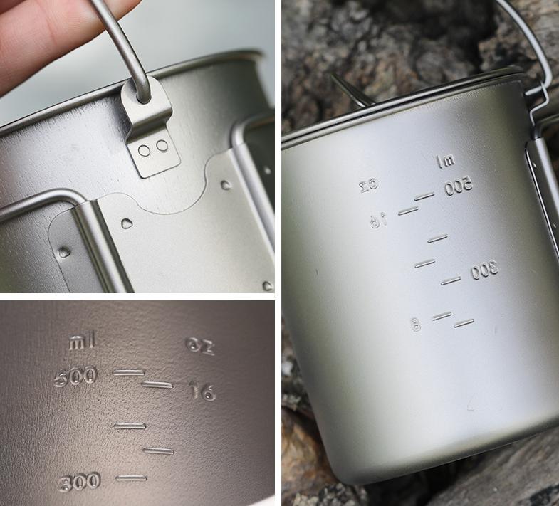 Portable 750ml Ultralight Double Wall Titanium Camping Mug Cup with Handle for Hiking & Outdoor Cookware