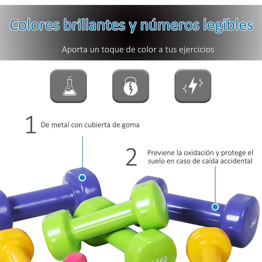Dumbbell Set, 8-Piece, 4 Pairs 0.5-2 kg, Metal, 41 x 30 x 8 cm, Multicolor