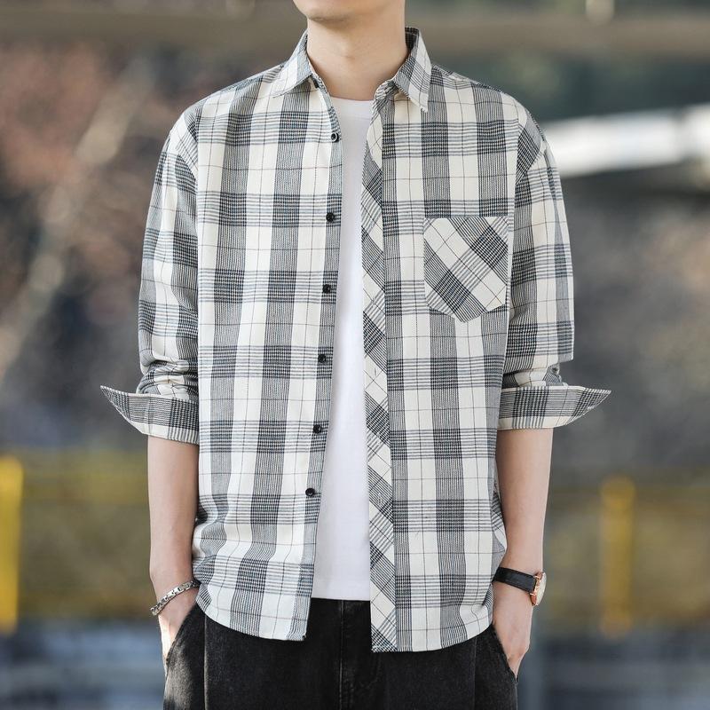 Plaid Shirt Men's Korean Version Trendy Versatile Spring and Autumn Long-sleeved Shirt Jacket Casual Handsome Top Men's Clothing