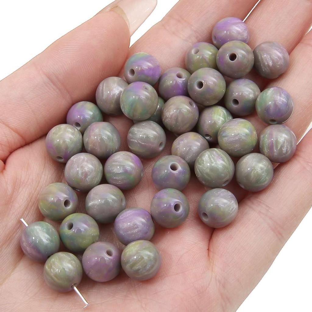 8mm/10mm/12mm Resin Beads Pattern Halo Dyeing Round Loose Spacer Beads for Necklace Bracelet Earring Keychain DIY Jewelry Making Accessories