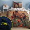 Fluorescent Cotton Bedding 160x200cm HORSE AND POPPIES