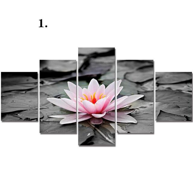 Modular Canvas Painting 5 Pieces Lotus Flower Picture HD Prints Wall Art for Living Room Home Decor Modern Style No Frame Poster