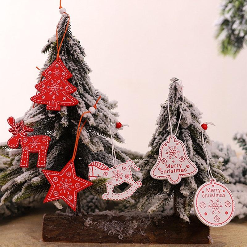 12Pcs Christmas Snowflakes Wooden Pendants Xmas Tree Ornaments Home Hanging Decor Christmas Decorations for Home New Year