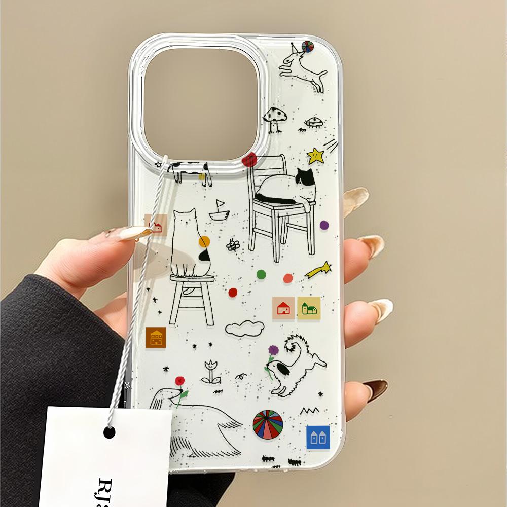 Painted Phone Case for iPhone 12 13 15 16 iPhone 16 12 13 14 15 Pro  14 15 16 Pro Max Coverage Shockproof Anti-Fingerprint Fresh Style Protective Case
