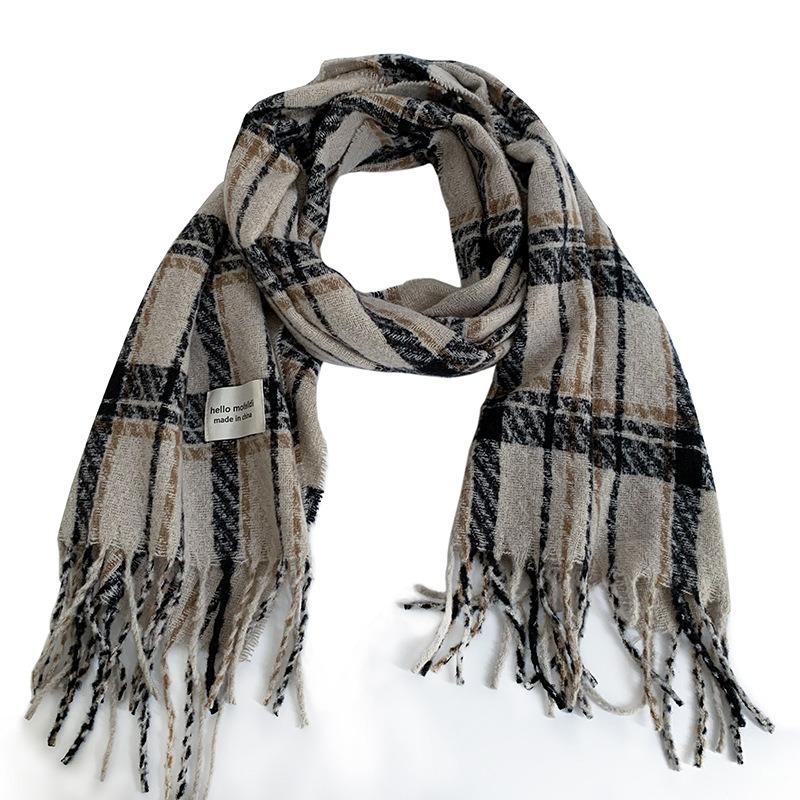 Scarf Women's Winter High-end Sense New Versatile Warm Imitation Cashmere Scarf Retro Plaid Scarf