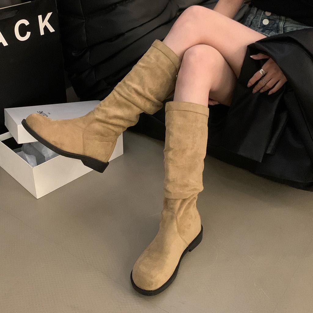 Vintage Khaki Long Women's Boots Thick Heel Tall Knight Boots Skinny Boots Summer Western Cowboy Boots Stacking Boots