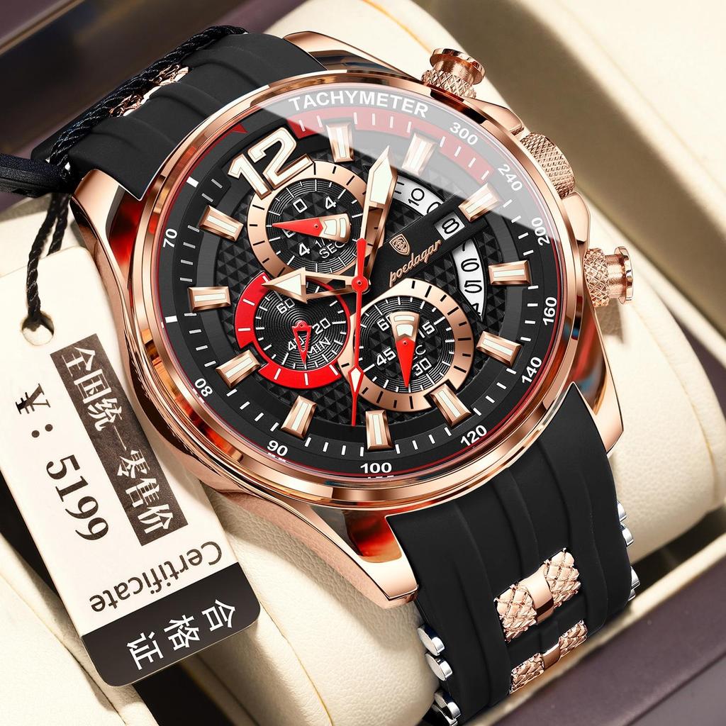 POEDAGAR Luxury Watch For Men Date Chronograph Luminous Waterproof Silicone Male Watch Fashion Sports Quartz Men's Watches