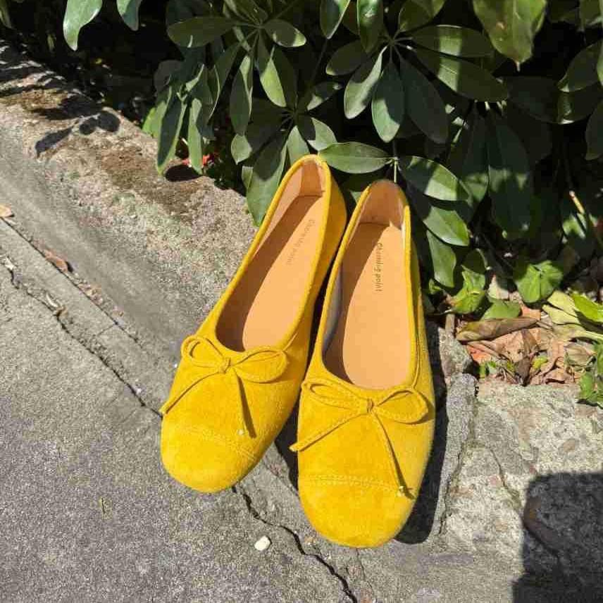Princess Xiangchen's new bow-tie yellow single shoes women's flat-soled shallow-mouth shoes soft-soled Doudou shoes French ballet shoes