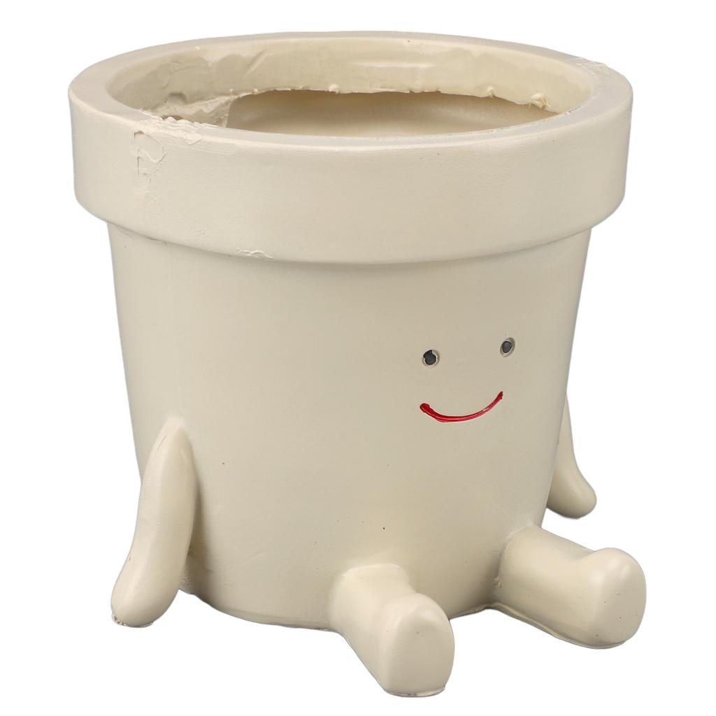 Sitting Flower Pot Cute Face Resin Planter Decorative Succulent Flowerpot with Drain Hole for