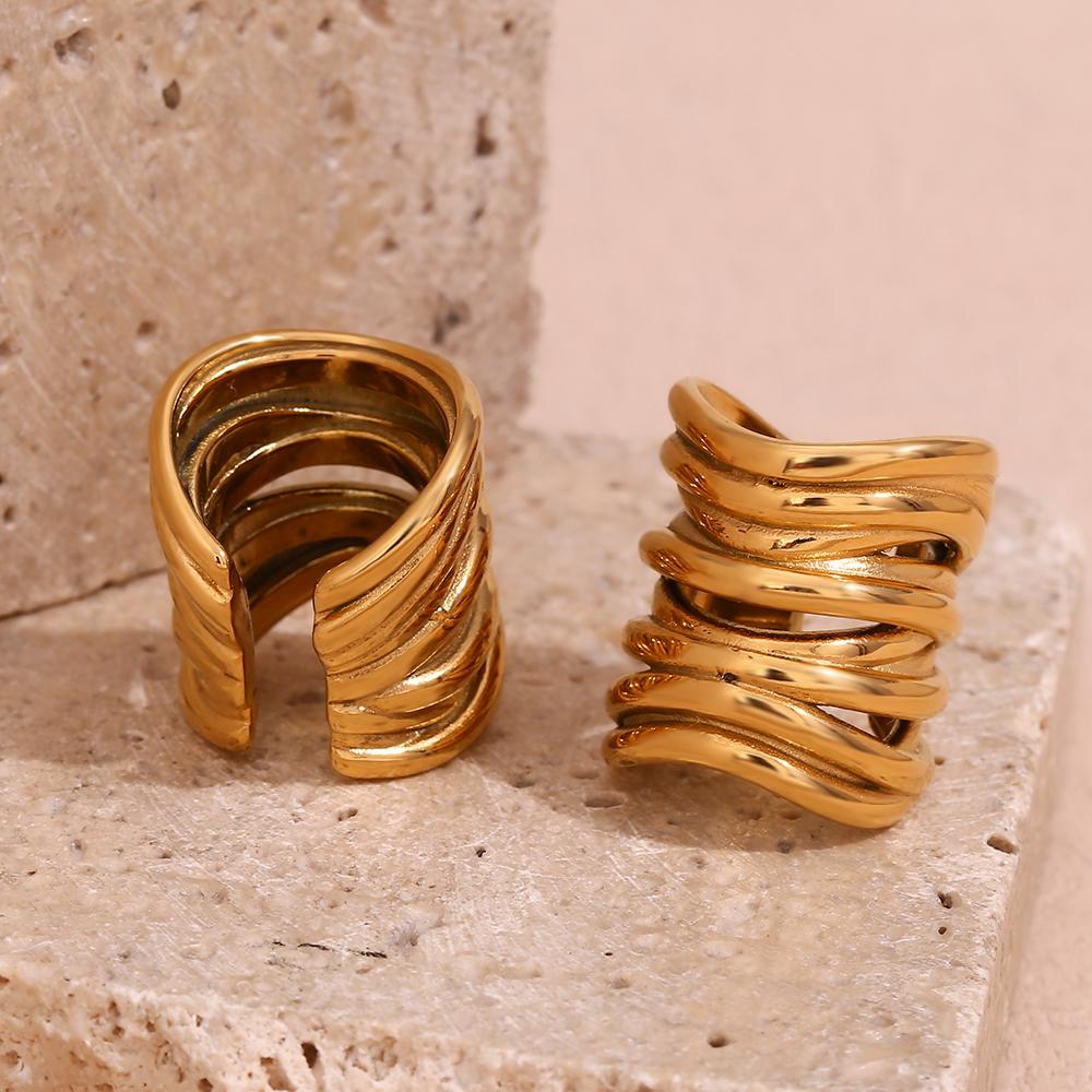 MamacitaSlay 316L Stainless Steel Multilayer Coiled Ear Clip 18K Gold Plated Waterproof Jewelry For Women Statement Earrings