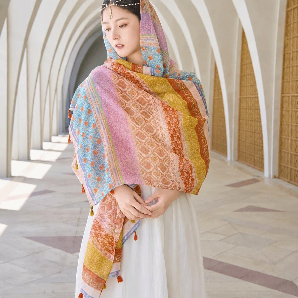 Creative Multicolor Sunscreen Shawls Long Style Seaside Holiday Dual-Use Scarves Dual-Use Design Beachwear Long Scarves Beach