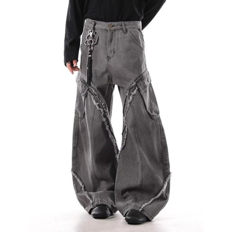 Mens Relaxed Fit Straight Leg Denim Jeans - Washed Vintage Style Cotton Blend Mid-Rise Wide Youth