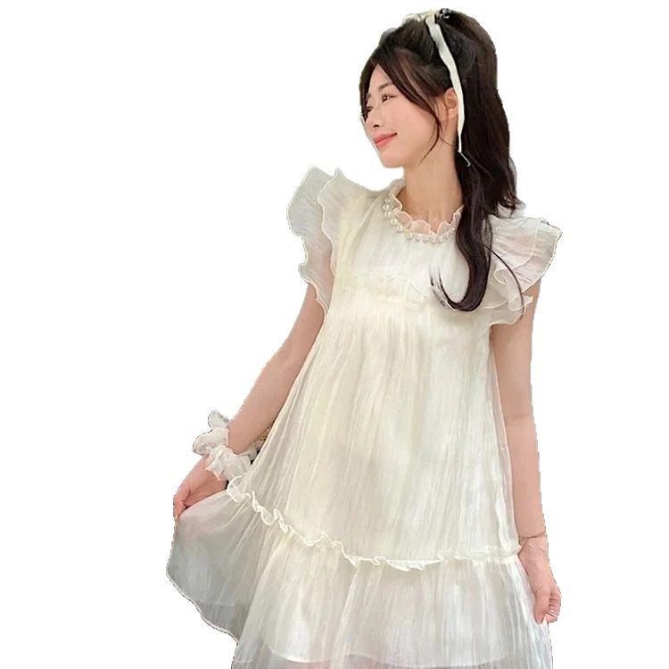 French Sweet Short Sleeve Summer Dress with Wood Ear Edge - Elegant and Age-Reducing Design for Women