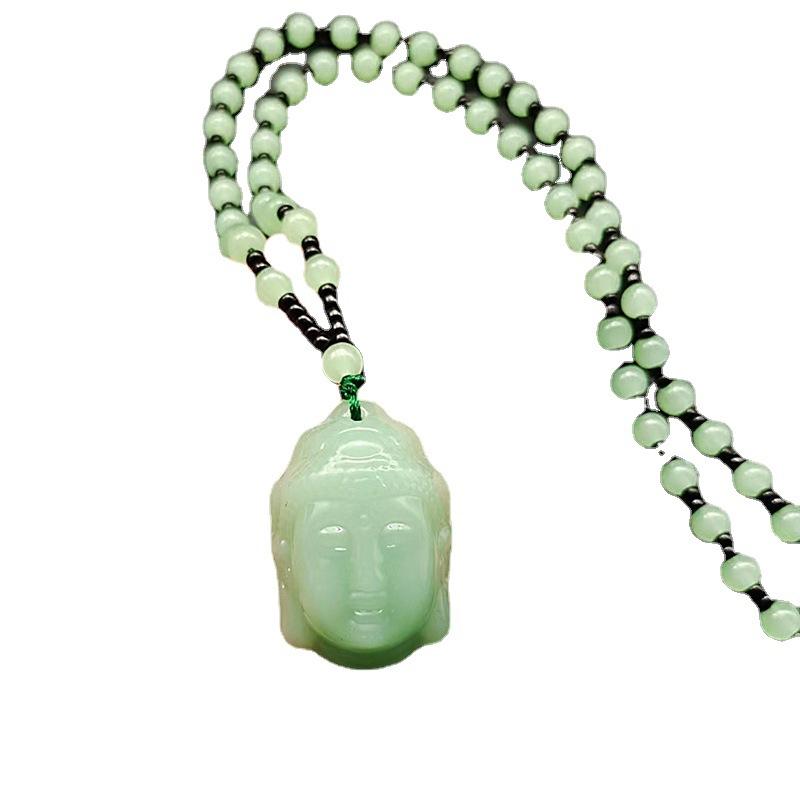 Buddha Kopf Halskette Imitation Jaspis Großer Sonnen-Tathagata Anhänger Ethnischer Stil Sakyamuni Tathagata Buddha Kette