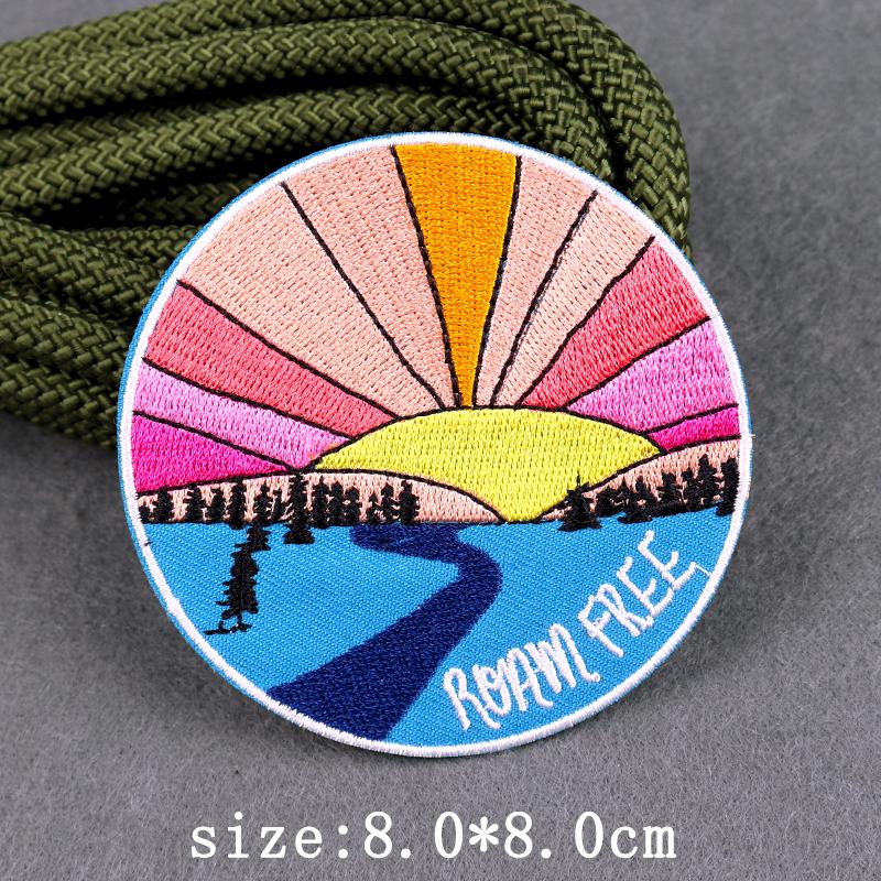 Heart Landscape Patch Iron On Patches For Clothing Wilderness Outdoor Embroidery Patches For Clothes Adventure Patch Stickers