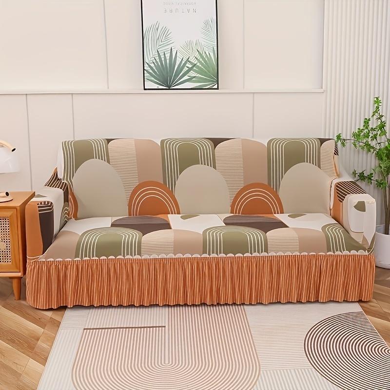 1/2/3/4 Seater Stretch Sofa Cover Elastic Printed Sofa Cover With Skirt Non-slip Armchair Slipcover for Living Room Hotel 1Pcs