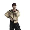 Fair Island retro style contrasting color jacquard hooded knitted cardigan women's autumn and winter new soft waxy sweater jacket