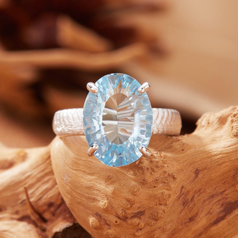 Large Natural White Crystal Citrine Amethyst Ring Women'S Millennium Cut S925 Sterling Silver Color Treasure Jewelry