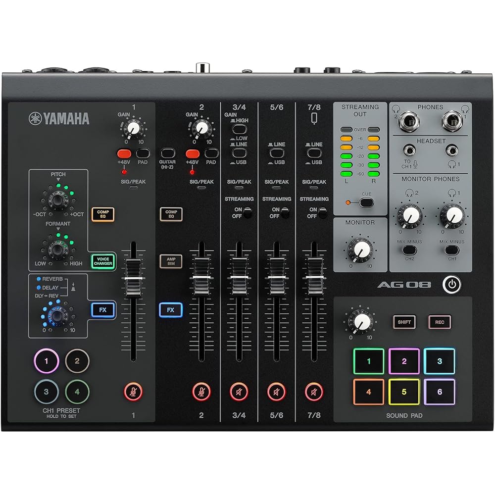 YAMAHA YAMAHA Live Streaming Mixer Live Streaming 8 Channel Built-in Voice Changer Black AG08 B
