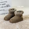 Kids Winter Snow Boots Girls With Horn Buttons Faux Suede Warm Lined Ankle Anti-Slip Rubber Sole