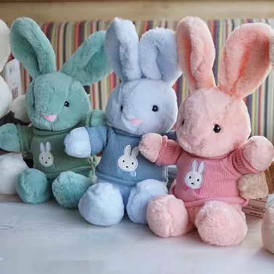 Rabbit Doll Plush Soft Stuffed Animal with Detachable Knitted Sweater Cute Lop-Ear Healing Toy for Kids Adults Bedroom Decor Gifts