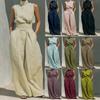 Neue Sommerankünfte Damen Baumwoll-Leinen Ärmellos Lange Hose Lässiges Set für Damen