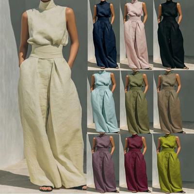 New Summer Arrivals Women's Cotton Linen Sleeveless Long Pants Casual Set for Women