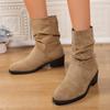 Pile boots women's pleated knight boots 2025 new autumn and winter plush thick heel fashion boots thin boots women