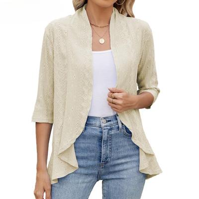Women's Spring and Summer New Solid Colour Cardigan Jacket Seven-minute Sleeve Ruffled Tops